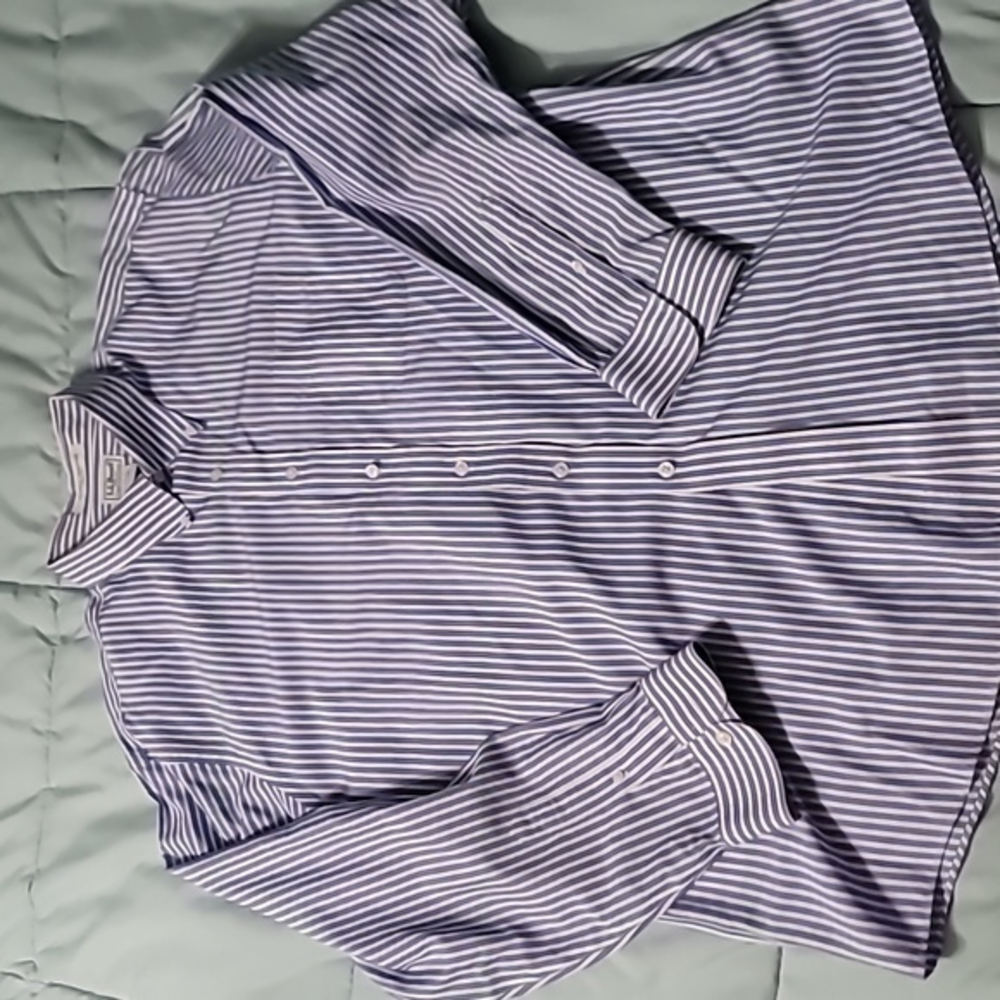 L.L. BEAN Blue/White Stripe LS Button-down Dress Shirt Men's XL